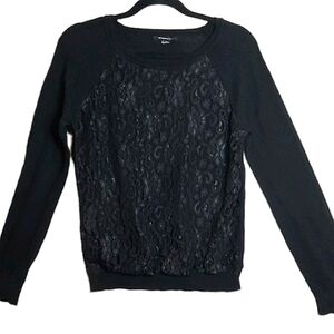 Forever 21 Black Top with Lace Overlay size L